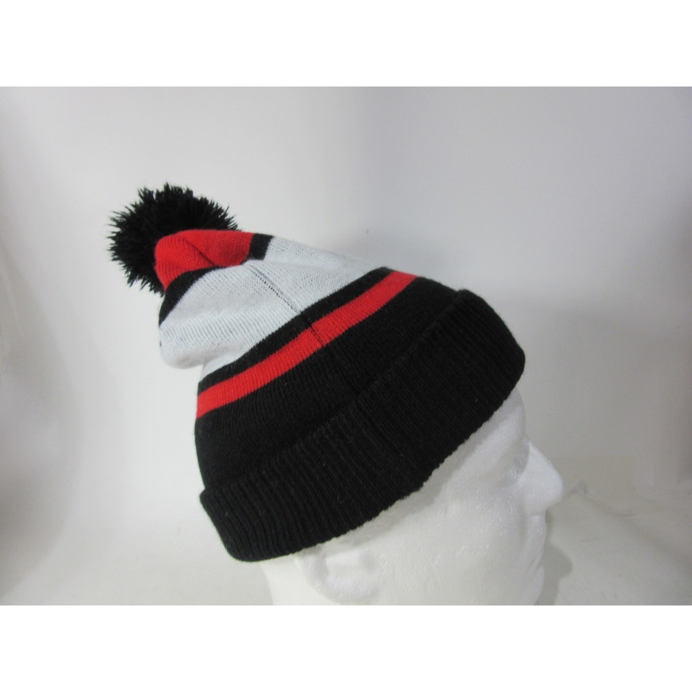 Psycho Bunny Beanie Hat Mens OS Red White Black Pom Pom Striped Logo - Picture 3 of 6